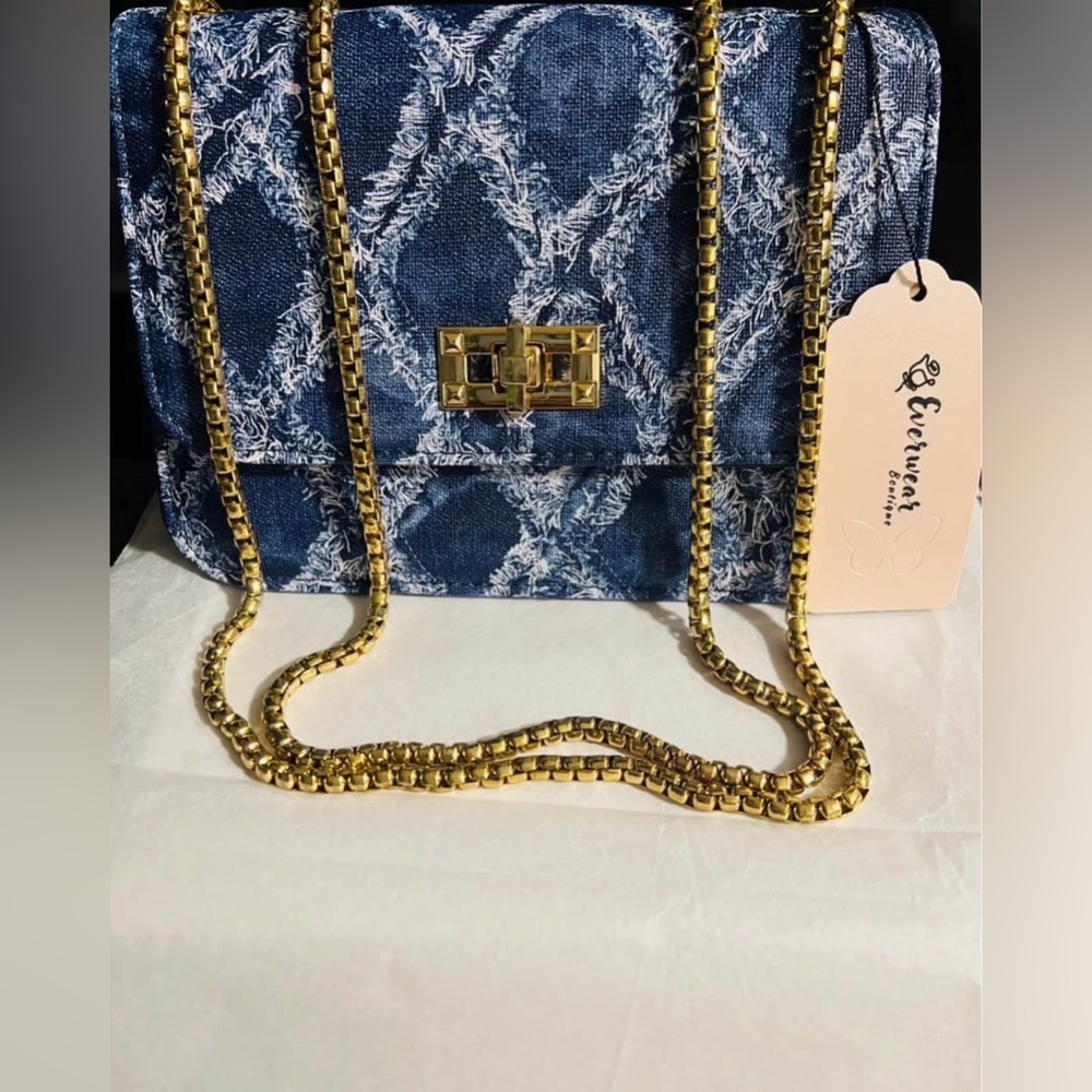 Blue Denim -look Chain Shoulder Bag